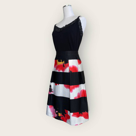 City Chic Black & White Stripe Floral A-Line Skirt - Picture 6 of 10